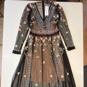 FRENCH CONNECTION Bijou Stitch V Neck Maxi Dress Size 2 NWT